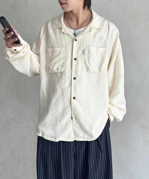 リネン混長袖開襟シャツ