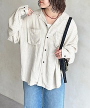 リネン混長袖開襟シャツ