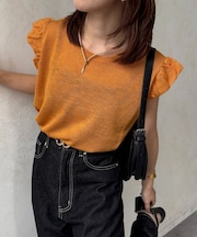 袖フリルフレンチニット