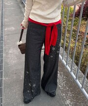 【Ciaopanic】ラインストーンストライプワイドデニム