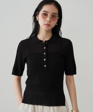 【Loungedress】シアーリブポロニット