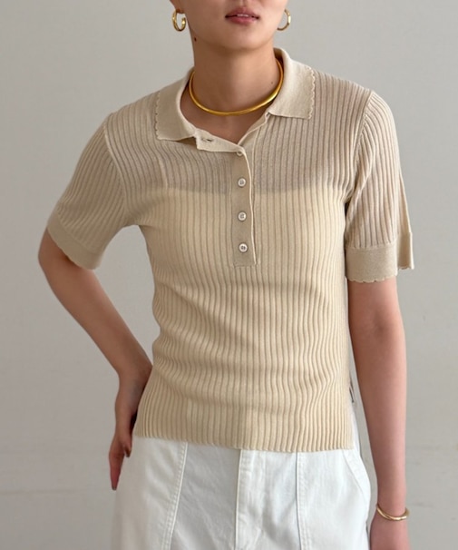 【Loungedress】シアーリブポロニット