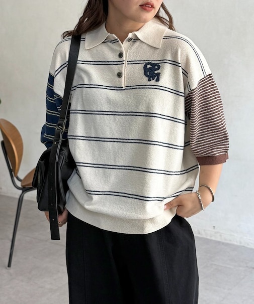 サガラ刺繍モールニットポロ