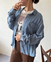 BACKギャザーパウダー加工デニムシャツ