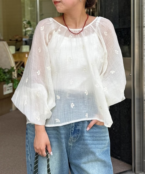 【前後2WAY】刺繍ワッシャー前リボンブラウス