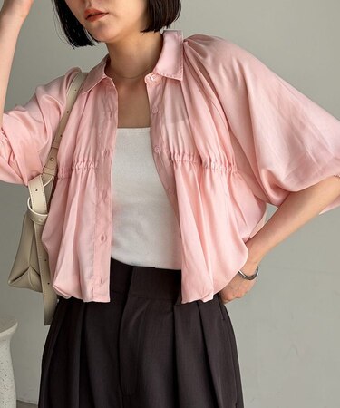 【CAPRICIEUX LE'MAGE】バルーンクロップシアーシャツ