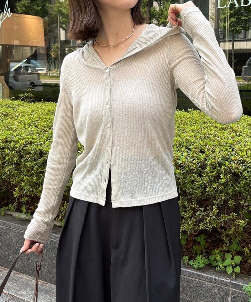 シアーリブフーディーカーディガン