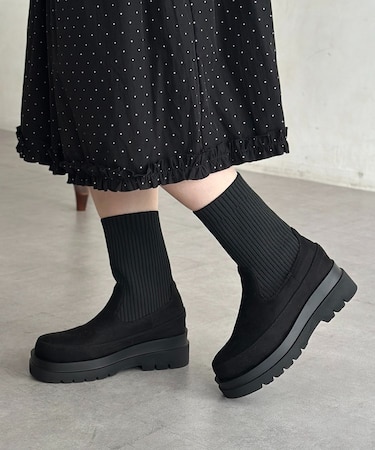 厚底ニットブーツ