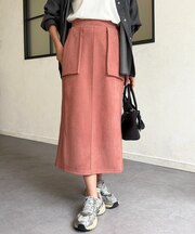スエード×リブナロースカート