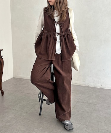 コーデュロイビスチェセットアップ