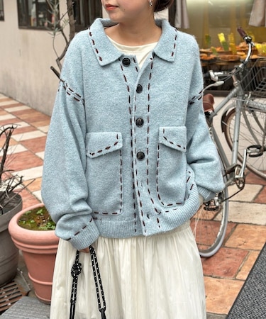 モヘアタッチステッチニットシャツ