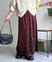 【セットアップ着用可】小花刺繍ベロアナロースカート