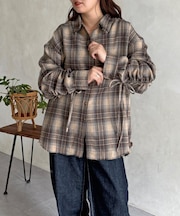 シャーリングフリンジチェックシャツ
