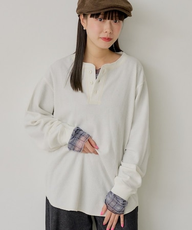 【Kastane】【WHIMSIC】サーマル ヘンリーネックTシャツ