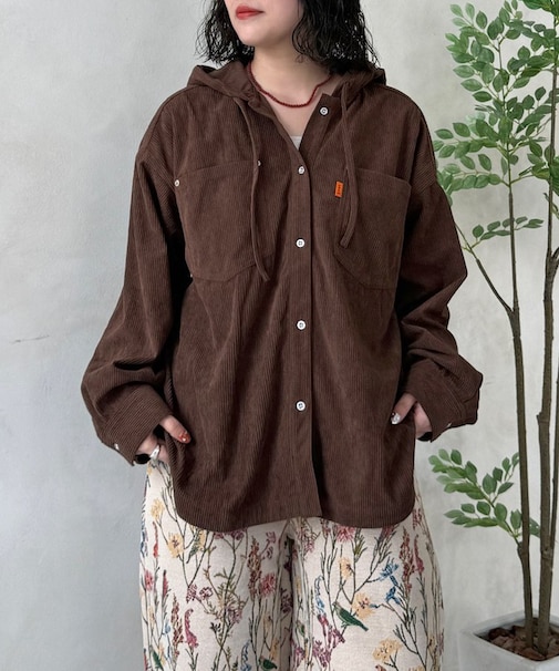 コーデュロイフードシャツ