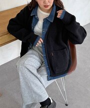 デニム切替ニットカーデ
