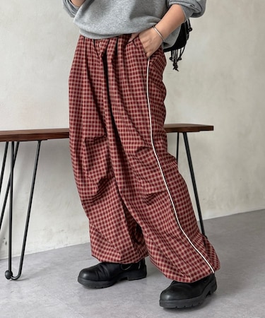 ニータックサイドラインチェックパンツ