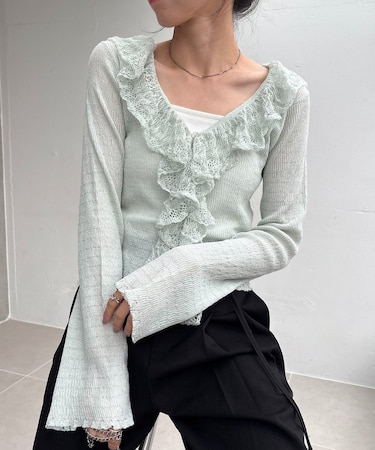 【CAPRICIEUX LE'MAGE】レースフリルカーディガン
