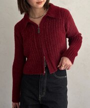 シャギー襟付きWジップカーディガン