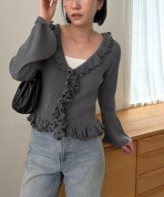 【CAPRICIEUX LE'MAGE】カーリーフリルV カーディガン