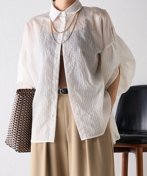 シアーストライプチュニックシャツ