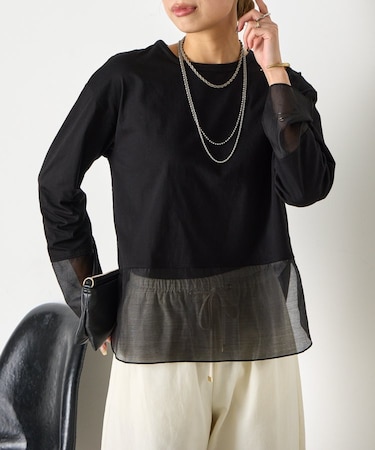【ご好評の為再入荷！】裾袖口切替シアーカットソー