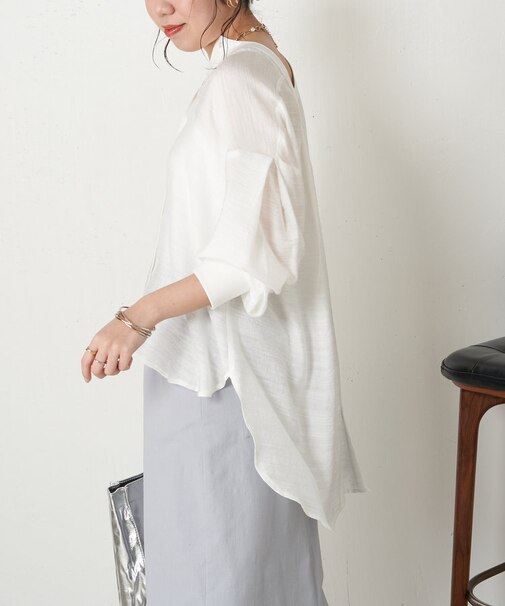 袖リブリネンライクシャツ