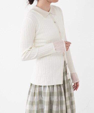 襟付き配色リブニット