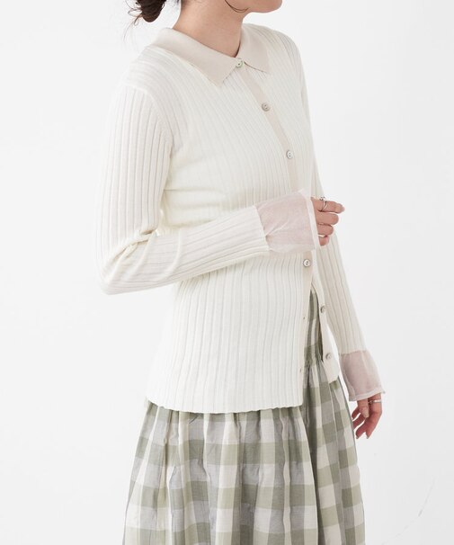 襟付き配色リブニット