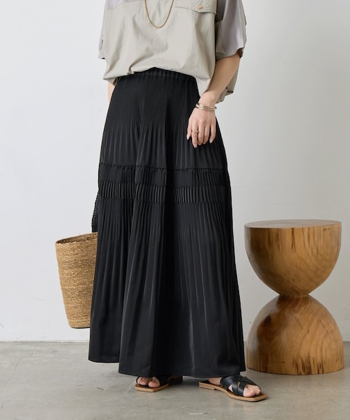 【大人のプリーツスカート】サテンプリーツスカート