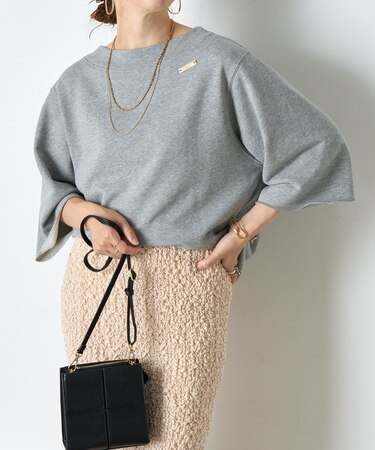 プレート付7分袖裏毛プルオーバー