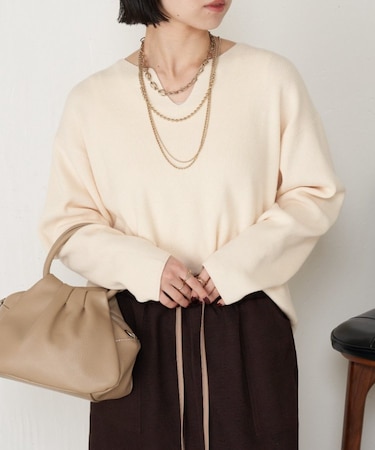 【新色登場/春まで着れる】カタアゼ編みVネックニット