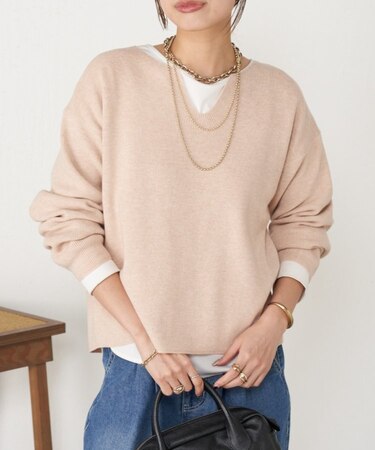 【新色登場/春まで着れる】カタアゼ編みVネックニット