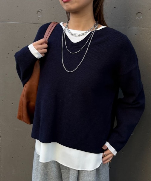 【新色登場/春まで着れる】カタアゼ編みVネックニット