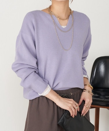 【新色登場/春まで着れる】カタアゼ編みVネックニット