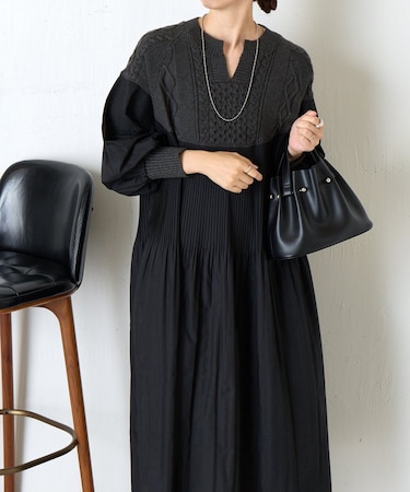 ケーブルニットプリーツワンピース