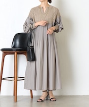 ケーブルニットプリーツワンピース