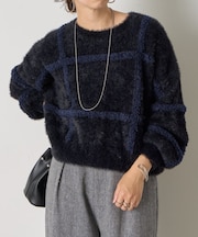 チェック柄シャギーニット