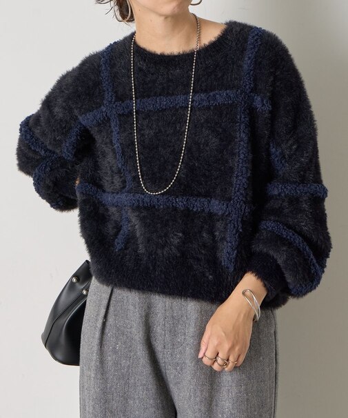 チェック柄シャギーニット