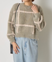 チェック柄シャギーニット