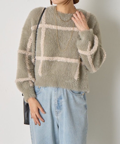 チェック柄シャギーニット