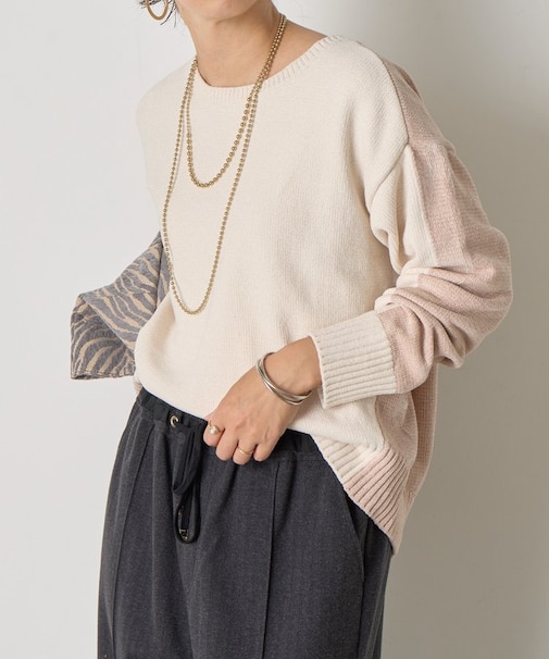 モール配色クルーニット