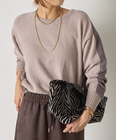 モール配色クルーニット