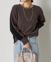 モール配色クルーニット