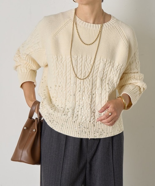 箔プリントケーブルニット