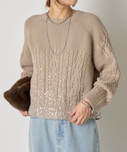 箔プリントケーブルニット