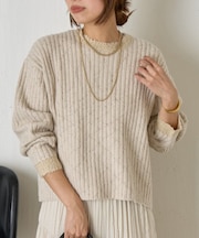 衿袖配色ラインラメニット