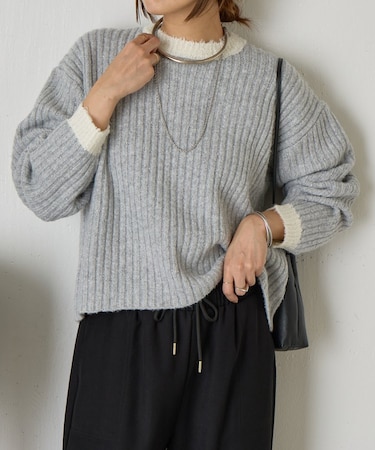 衿袖配色ラインラメニット