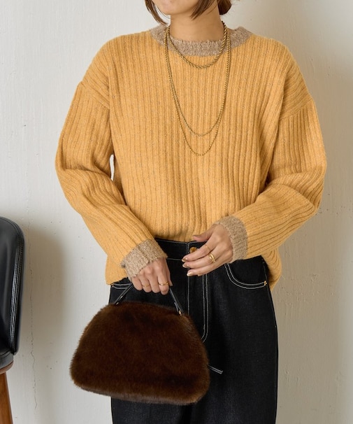 衿袖配色ラインラメニット