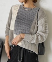 パッチワークフェザーニット